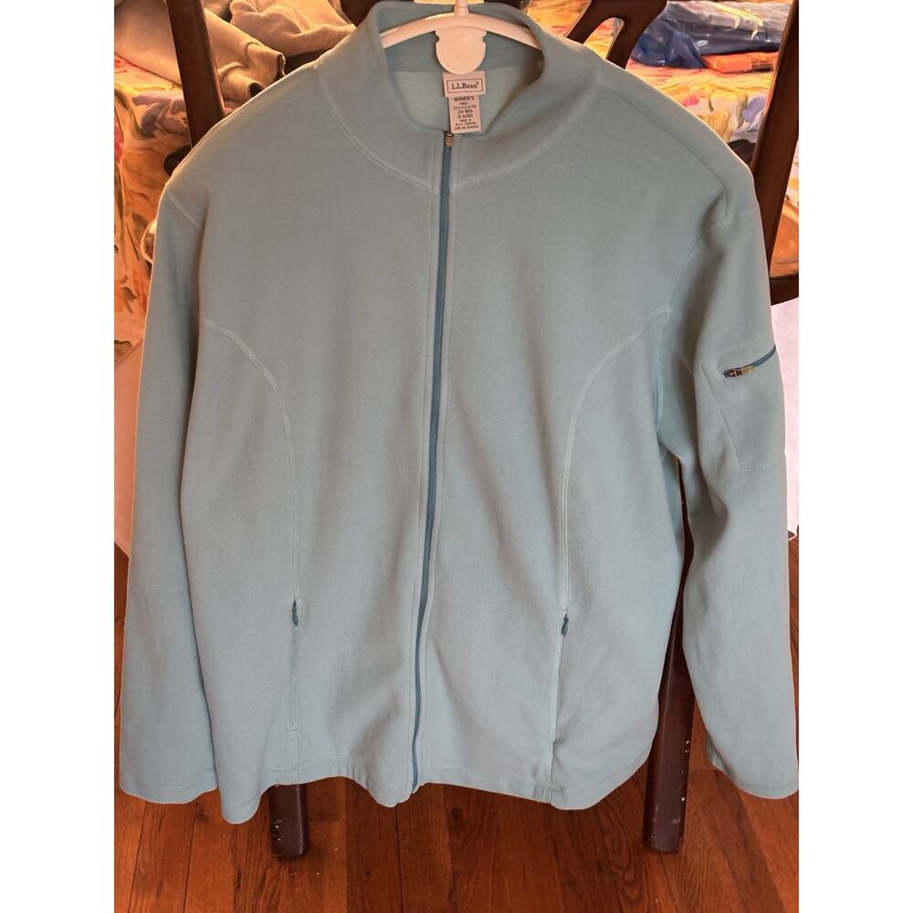 LL Bean Fleece Jacket Womens 2X Teal Pockets Zip Front Collar Coat